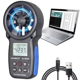 AIOMEST HVAC CFM 풍속계 풍속/기류 속도를 측정하는 AIOMEST 휴대용 기류계 실시간 USB 동기화를 통한 풍량 온도 Portable Airflow Meter for Measuring Wind Speed/Airflow with Real-time USB Synchronization [AN-866A PC Connect CFM Anemometer]