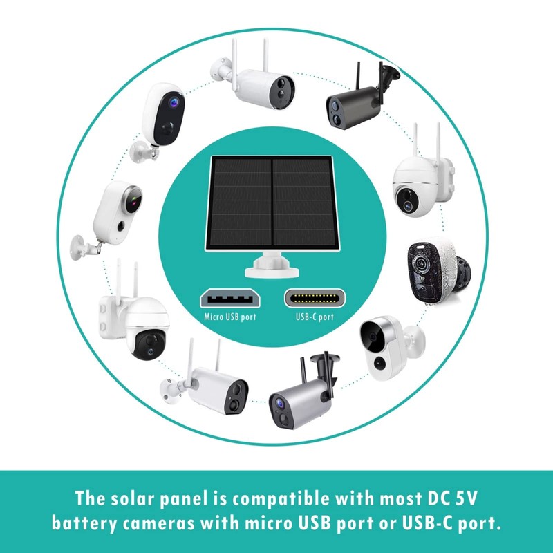 5W Solar Panel for Security Camera Outdoor, 5V USB Solar