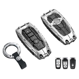Heavy Key Fob Cover for Ford Explorer Fusion Escape Edge Expedition F150 F250 F350 F450 F550 Maverick Mustang Zinc Alloy Keyless Entry Remote Car Key Case Protector with Keychain (Silver)