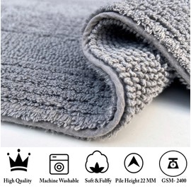 KEMA Bathmat 17 x 24 inches, 100% Cotton Absorbent, Luxury Soft Rectangle Reversible Bath Mat Towel, Non-Slip for Bathroom Floor, Tub, Shower Carpet Rug, Washable, Ether