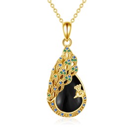 DAYLINLOVE Peacock Necklace Sterling Silver Black Onyx Peacock Necklace Peacock Bird Feather Pendant Jewelry for Women