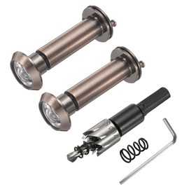 PATIKIL 9/16" Door Viewer Peephole, 2 Pcs Copper Privacy Door Viewer with Privacy Cover, 180-Degree Fits 2-3/16" to 3-3/4" Door with 14mm/0.55" Drill Bit for Security, Red Bronze