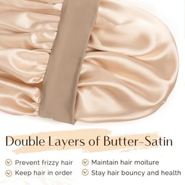 YANIBEST - Capo de seda para mujeres durmientes, capó de satén de doble capa con banda elástica, gorro para dormir de cabello rizado natural, Champán,
