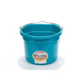 Little Giant® Flat Back Plastic Animal Feed Bucket | Animal Feed Bucket with Metal Handle | Horse Stall Feeding and Watering Supplies (Teal, 8 Quart)