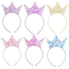 6 Pieces Sequin Crown Headbands Princess Crowns Hair Bands Glitter Birthday Hair Bands Girls Crown Headbands Princess Party Supplies Tiaras Sparkle Hair Accessories