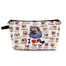 YULUENZE Funny Pug Gift I Love Pug Makeup Bag Cute Small Organizer Bag with Zipper Pug Puppy Toiletry Cosmetic Bag Birthday Gifts for Pug Lovers Women Friends
