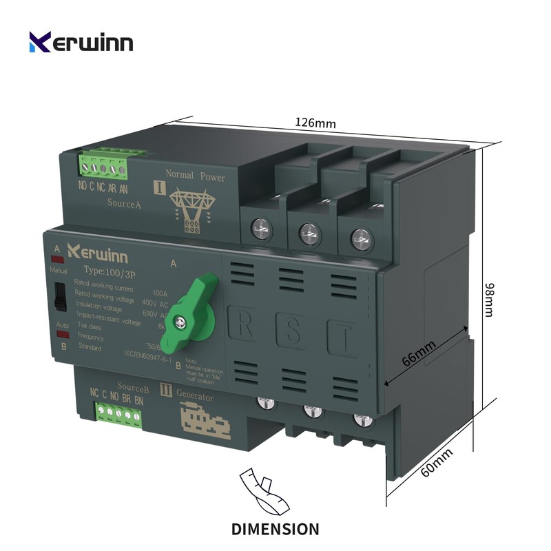 KERWINN Mini ATS Automatic Transfer Switch 100 amp Manual Transfer