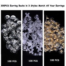 Earring Backs, 300PCS Back for Earrings, Earring Stoppers for Fish Hook Post Dangling Earrings, Hypoallergenic Earring Backs with Pad