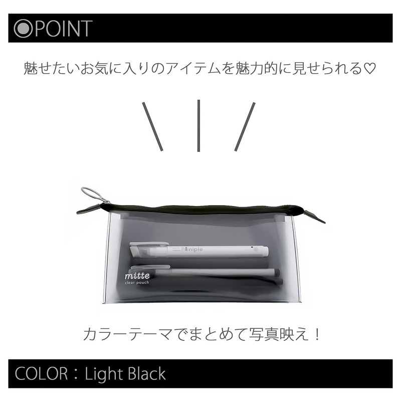 Sun-Star Stationery Pen Case Clear Pouch Mitte Gusset Light Black