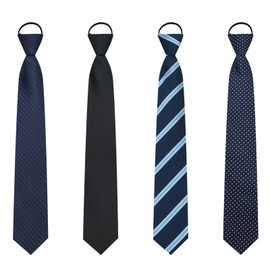 LHXzizizi Zipper Ties for Men Pack, Adjustable Pre Tied Mens Tie Solid Plaid Striped Dots Necktie for Business Wedding Party (4Pcs: Black Blue)