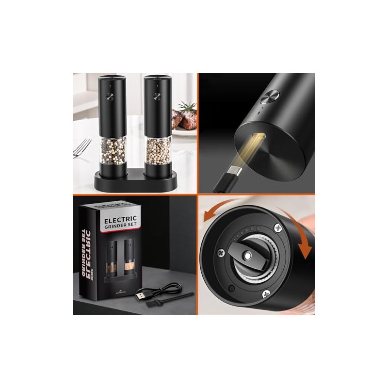 Rechargeable Electric Salt and Pepper Grinder Set