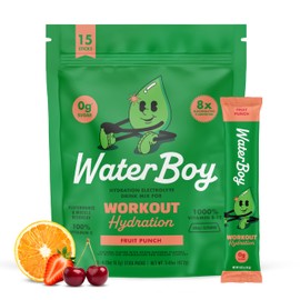 Waterboy Workout Hydration | 2,960mg Sugar Free Electrolyte Powder Packets | L-Glutamine + Vitamins | No Sugar, All Natural, Gluten Free | 15 Drink Stick Mixes (Fruit Punch)