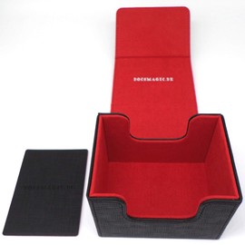 docsmagic.de Premium Magnetic Sideflip Box 100 Black/Red + Deck Divider - MTG - PKM - YGO - Card Box Black/Red
