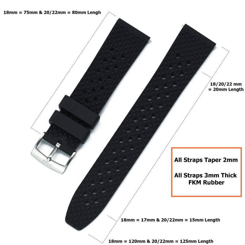 Max Honeycomb Style FKM Rubber Diver Replacement Watch Strap Fluororubber