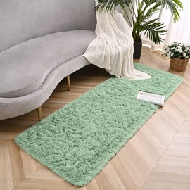 Zedrew Sage Green Runner Area Rugs for Bedroom Living Room, 2x4 Feet Fluffy Bedside Rugs, Soft Shaggy Carpet Rug for Kids Room Nursery, Furry Rugs for Girls Boys Dorm Room Home Decor