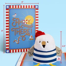 Lovepop Plushpop Soft Animal Pop-Up Card for Her and Him - 3D Greeting Card for Boys, Girls, Men, Women - 'Ahoy There' Seagull - 6" x 8" Card