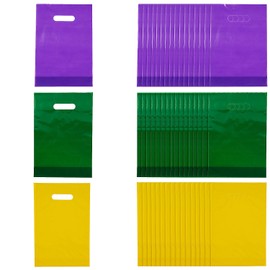Plastic Goody Bags Green, Yellow & Purple, Bulk 150 Pieces
