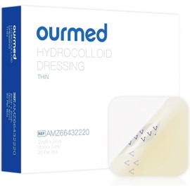 ourmed Vendajes hidrocoloides de 5 x 5 cm, paquete de 20, apósitos autoadhesivos de rápida cicatrización para úlceras por presión, quemaduras, ampollas, acné y heridas superficiales. Apto para FSA y H