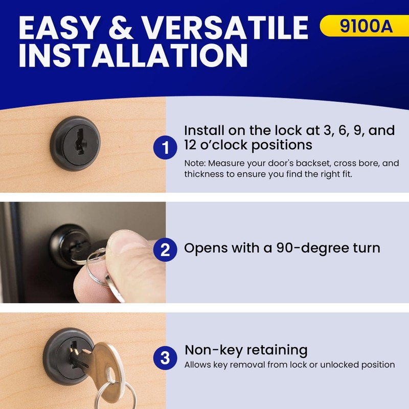 FJM Security 9100A-BLK-KD Disc Tumbler Cam Lock, Lock for Smart