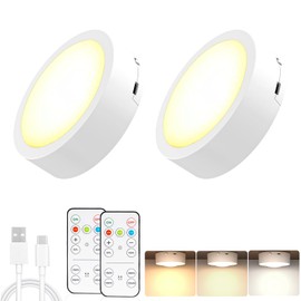 LABOREDUCER Under Cabinet Lighting Wireless Rechargeable 2 Pack with Remote Control,LED Puck Lights Dimmable Battery Operated Wireless Closet Light,Under Counter Light for Kitchen,Cabinets