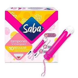 Saba Tampones Regular Con Aplicador Compacto, Flujo Moderado, 10 Piezas