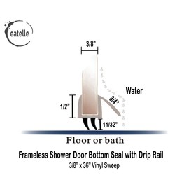 eatelle Shower Door Bottom Seal with Drip Rail for 3/8" (10mm) Thick Glass, 36" Long Sweep - Ultra Clear Polycarbonate