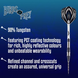 Shot! Darts Birds of Prey Falcon-Steel Tip Dart Set-Front Weighted-90% Tungsten Barrels (25.00, Grams)