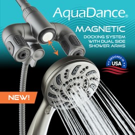 Aquadance High Pressure 156 Setting 14 Zone Shower Head & Handheld 3-way Combo System - Magnetic Docking, 314 Power Jets, Dual Adjustable Arms, 6 ft. Metal Hose, Graphite Finish, Top American Brand