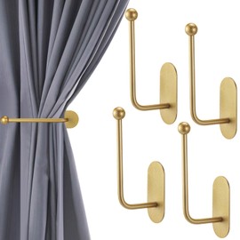CroBlissful 2 Pcs Adhesive Curtain Holdbacks No Drill Curtain Holdbacks Curtain Tie Backs Retro Window Hook for Drapes Home Decor (Gold)