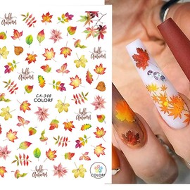 Fall Nail Stickers for Nail Art Maple Leaf Nail Art Stickers Decals Thanksgiving Nail Art Supplies 9PCS Maple Leaves Pumpkin Sunflower Fall Nail Art Designs Sticker for Women DIY Nail Decorations