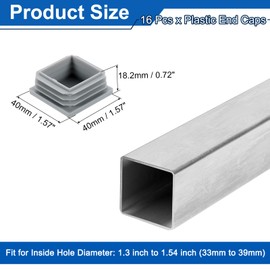 sourcing map 1 9/16" (40mm) Square Tubing End Caps, 16 Pcs Plastic Hole Plugs Insert End Cap for Metal Tubing Post Chair Leg Table Bookshelves Furniture, Grey