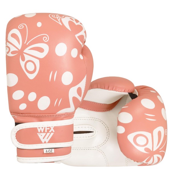 WFX Kids Boxing Gloves 4oz, 6oz Professional MMA Sparring Junior Muay Thai Gloves Kickboxing Punch Bag Training Fighting for Young Fighters (Pink, 4-OZ)