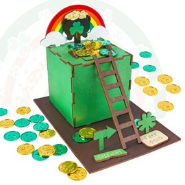RGJ St Patrick's Day Leprechaun Trap Kit for Kids, Wooden DIY Leprechaun Trap Craft Kit to Catch A Leprechaun, St Patrick's Day Decorations for Kids Party Supplies (Finished Painted)