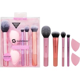 SADOWAY Set de brochas de maquillaje: set de 6 piezas específico para ojos, mejillas y rostro, con una esponja multifuncional, ideal para el maquillaje diario