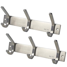 WEBI Heavy Duty SUS 304 Coat Bath Towel Hanger Rail Bar, 3 Hooks, for Bedroom, Bathroom, Foyers, Hallways, Entryway, Great Home, Office Storage & Organization, Brushed Finish, 2 Pack