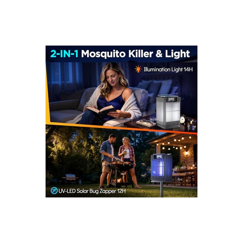 Outdoor Solar Bug Zapper-4200V Cordless Electric Mosquito Zapper with Waterproof