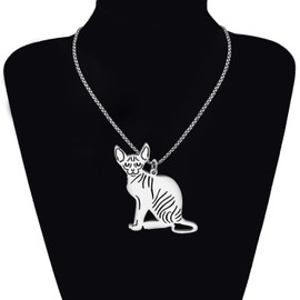 YAYAKO Cute Cat Necklace Chain Stainless Steel Pendant Necklace Cat Gifts for Cat Lovers Women Girls Dainty Necklace Jewellery (Sphinx Silver)