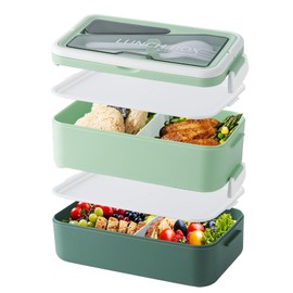 HENSHOW Bento Box für Erwachsene Auslaufsicher Lunchbox mit Fächern, 2 Levels 1600ml Große Nachhaltige Brotdose für unterwegs, Meal Prep Box BPA-frei & Spülmaschinenfest (Grün)