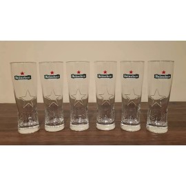 Heineken 6 New Heineken 16 oz Pint Beer Glasses Embossed Star Logo Holland Netherlands