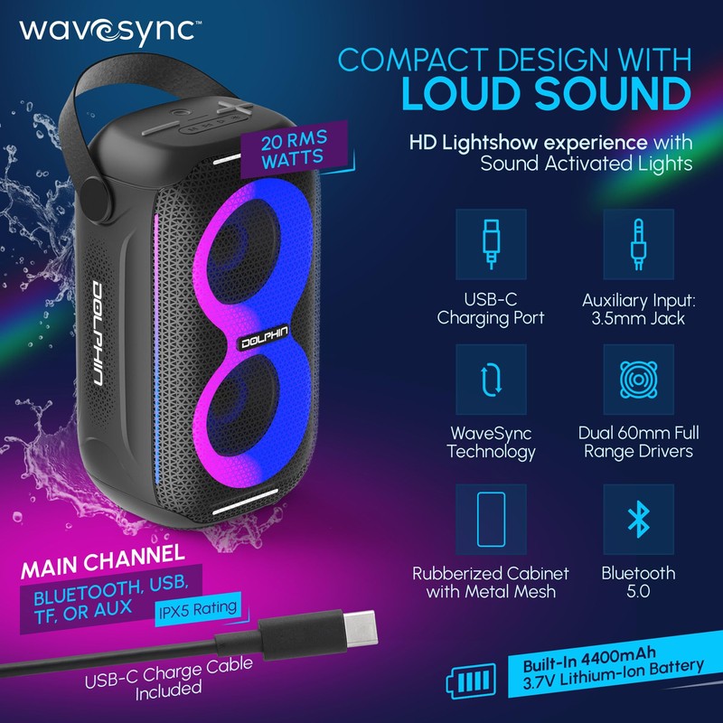 Dolphin New! Waterproof Portable Party Speaker S20: Compact Design, HD