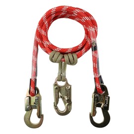 The Red-3 2-in-1 Prusik Positioning Lanyard - Static Kernmantle - 1/2" Diameter, Strength is 5400 LBS, (Outer End-Fitting: Aluminum - Steel (with Inner End Fitting), 10 FT)