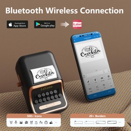 Wireless Mini Retro Label Maker Machine with Tape,Bluetooth Portable Thermal Sticker Printer for Phone,Small Business, Address, Logo, Qr Code, Food,Home, Kitchen,with 50×30mm Label(Black)