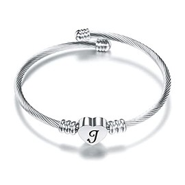 SBI Jewelry Initial Cuff Bracelet for Women Letter Silver Heart Bangle J Bracelet gift Wristlet Mom Sister Best Friends Family Daughter Wife Anniversary Mothers Day Birthday Love