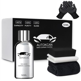 Autokcan 10H Nano Ceramic Coating for Cars, 50ML High Gloss Anti-Scratch SiO2 Ceramic Car Coating Kit, Plastic, Glass, Wheel Polishing, Hydrophobic, Long Lasting Protection