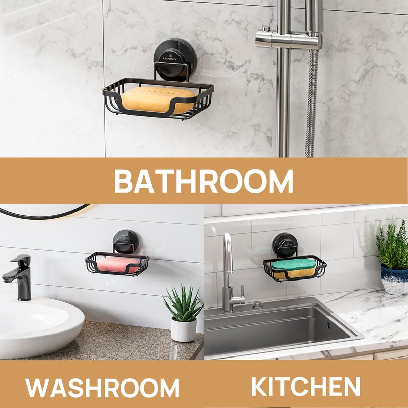 LEVERLOC Soap Dish, Soap Bar Holder for Shower Suction Cup