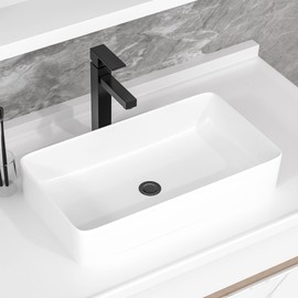 Rectangular Vessel Sink - Fulorni 24"x14" Bathroom Vessel Sink Large Rectangular Above Counter White Ceramic Porcelain Vanity Sink Basin