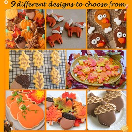Autumn Cookie Cutters, 9 Pieces Thanksgiving Cookie Cutters, Stainless Steel DIY Fondant - Pumpkin Maple Leaves Oak Leaf Hedgehog Squirrel Fox Owl Pattern for Party Baking Thanksgiving