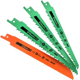 WerkFix Reciprocating Saw Blades Set of 4 – Made in Germany – Reciprocating Saw Blade 150 mm for Reciprocating Saw Accessories 3 Pieces for Wood and 1 Piece for Metal, Saw Blade Made of HSS Bi-Metal
