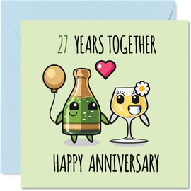27th Anniversary Card for Women Men - 27 Years Together - Happy 27 Year Anniversary Card for Husband Wife Companion Partner, 145mm Wedding Anniversaries Greeting Cards