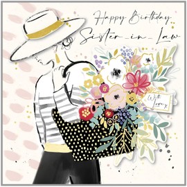 Ling Design Sister In Law Birthday Card - Handcrafted Happy Birthday Card with Feminine Floral Bouquet Design and Foil and Embellished Details - Birthday Card for Women
